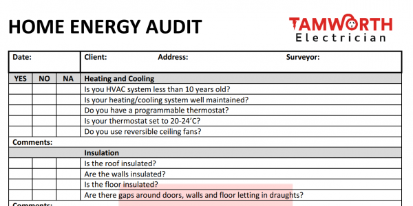 Home Energy Audit Checklist Tamworth Electrician