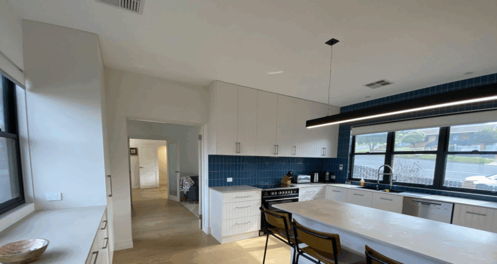 light above kitchen bench in tamworth home